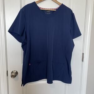 HeartSoul Women's Navy Scrub Top 2X Plus Size Medical Uniform V Neck Pockets